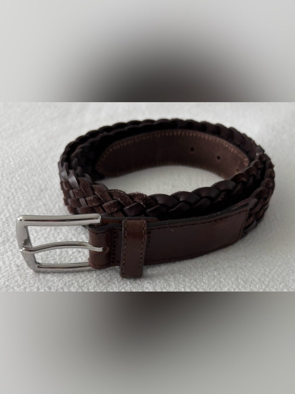 Brooks Brothers Men’s Brown Braided Leather Belt With Silver -Tone Buckle , 38